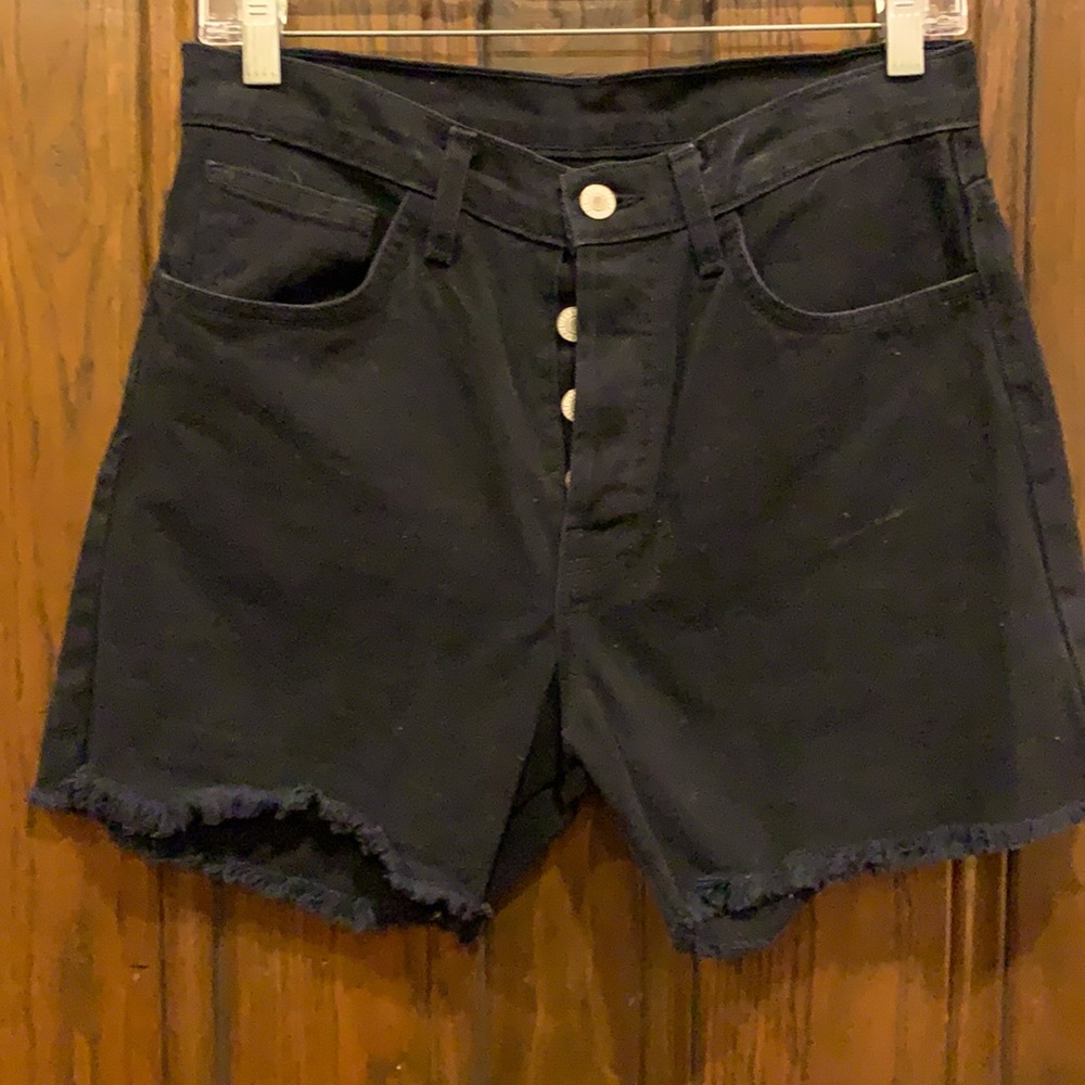 Black Denim Button Up Shorts